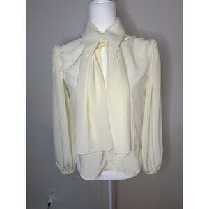 Lilysilk Women's Mulberry Silk Blouse Ivory Cream Bow Tie Top Sz XS Classy #1195